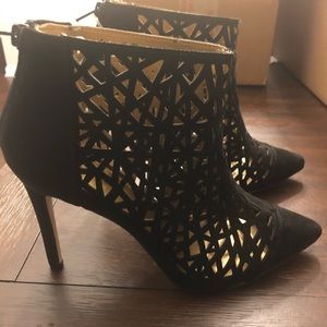 BCBG Black Laser Cut Microsuede Booties